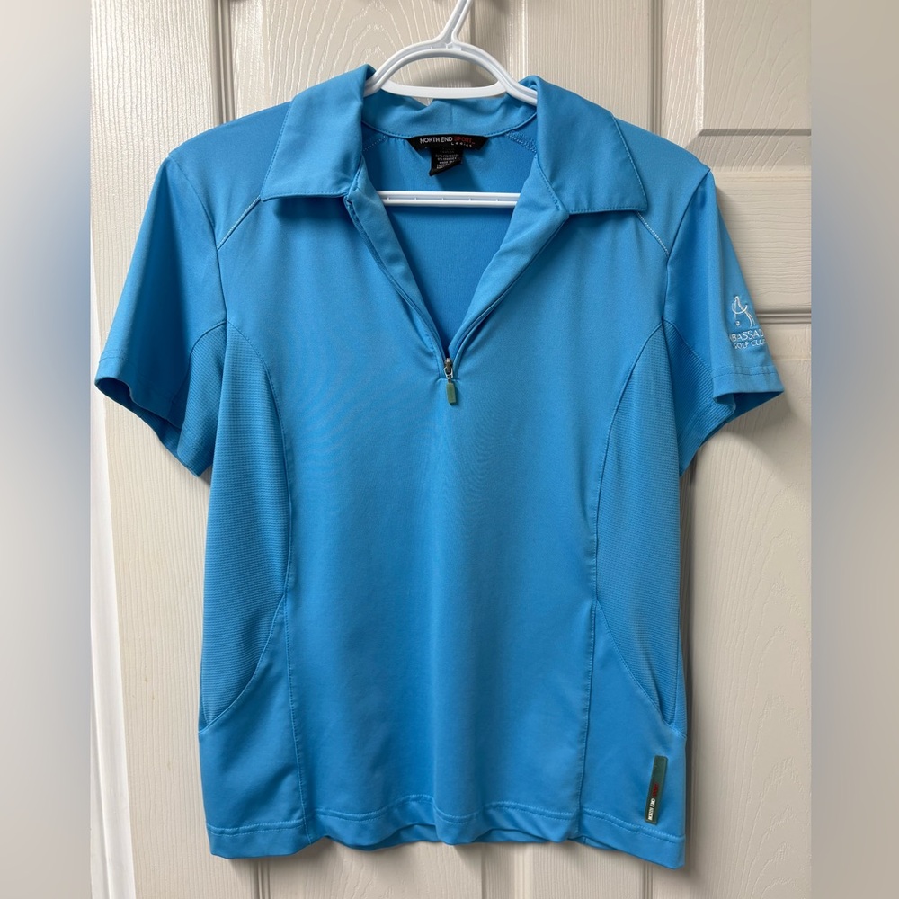 Antigua Sky Blue Zip Polo Shirt